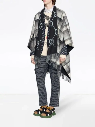 Shop Gucci Reversible Gg Wool Poncho In Grey