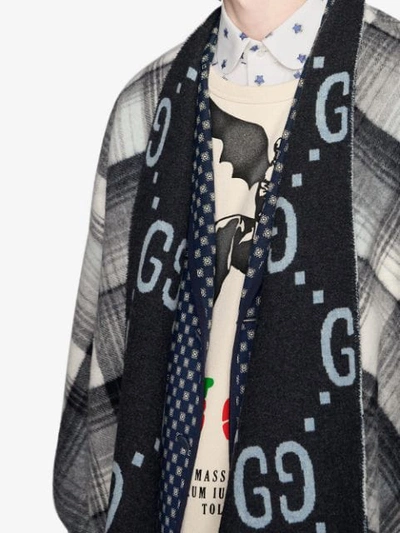 Shop Gucci Reversible Gg Wool Poncho In Grey