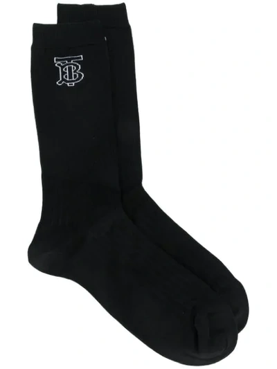 Shop Burberry Knitted Intarsia Ribbed Socks - Black