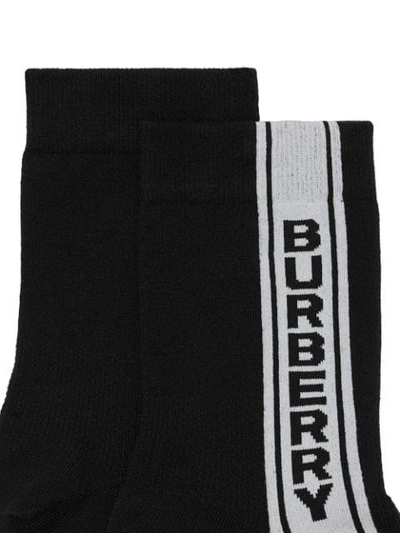 Shop Burberry Logo Stripe Intarsia Cotton Blend Socks In Black