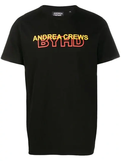 Shop Andrea Crews Logo Print Crew Neck T-shirt - Black