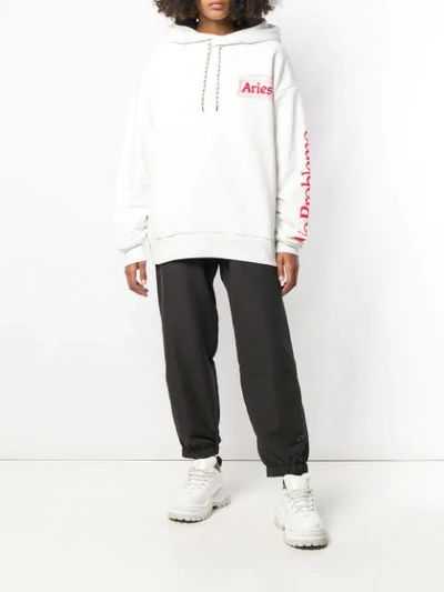 Shop Aries Logo Print Hoodie In White