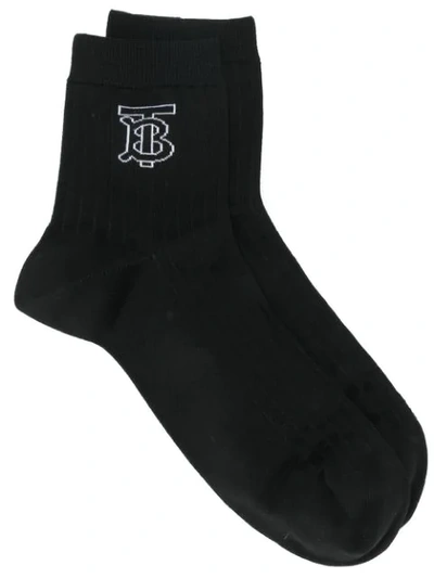 Shop Burberry Knitted Intarsia Ribbed Ankle Socks - Black