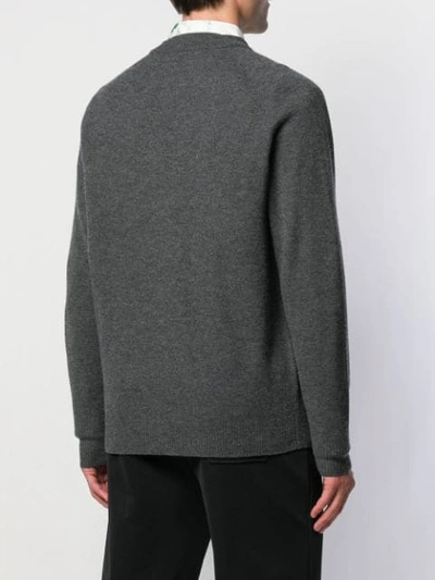 Shop Acne Studios Face Patch V-neck Cardigan In Grey
