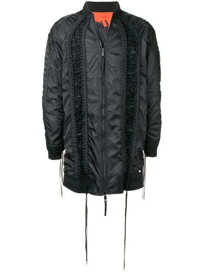 Shop Ktz Long Lace Bomber Jacket In Black