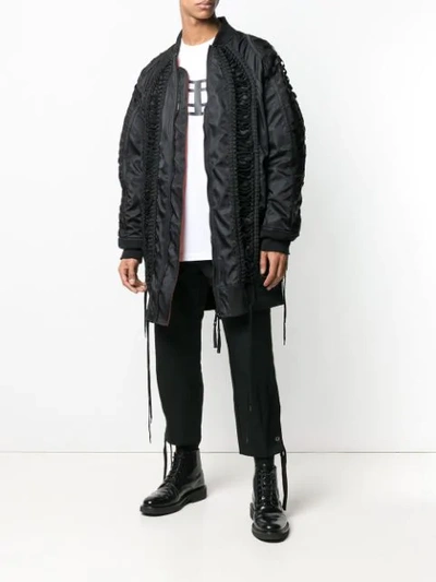 Shop Ktz Long Lace Bomber Jacket In Black