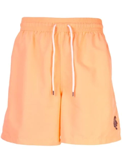 Shop Polo Ralph Lauren English Bear Swimming Trunks In Orange