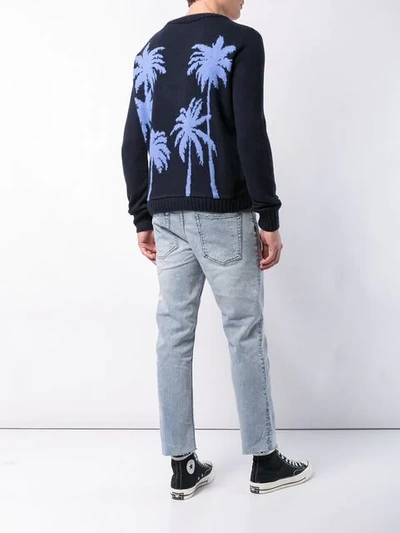 Shop The Elder Statesman Palm Tree Regular Sweater In Blue