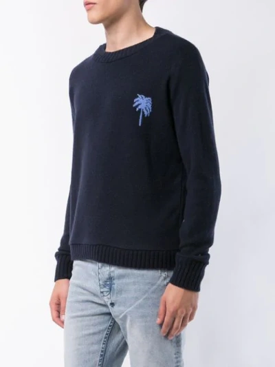 Shop The Elder Statesman Palm Tree Regular Sweater In Blue