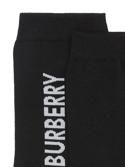 Shop Burberry Logo Intarsia Cotton Blend Socks In Black