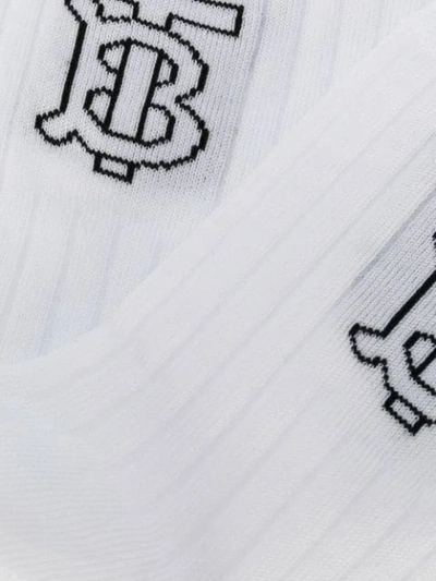 Shop Burberry Ribbed Monogram Intarsia Socks - White