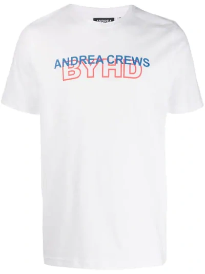 ANDREA CREWS LOGO PRINT CREW NECK T-SHIRT - 白色