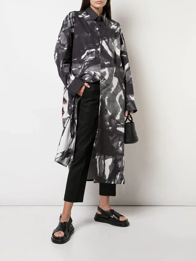 Shop Yohji Yamamoto Oversized Print Shirt In Grey