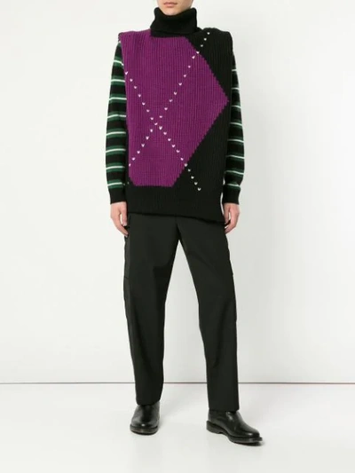 RAF SIMONS COLOUR-BLOCK KNITTED VEST - 紫色