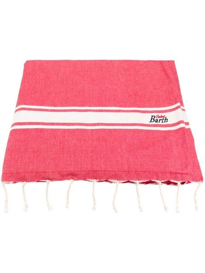 Shop Mc2 Saint Barth Logo Stripe Beach Towel In Red