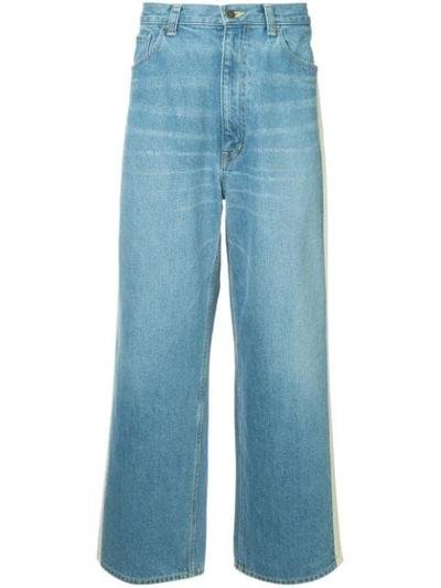 Shop Facetasm Side Panel Wide Leg Jeans - Blue