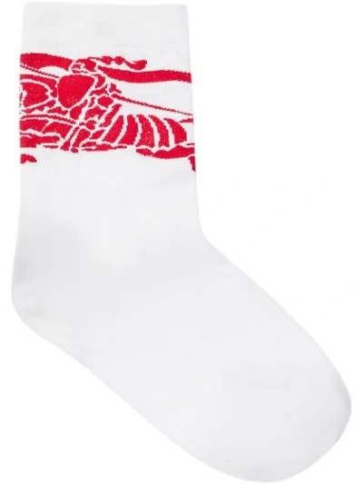 Shop Burberry Ekd Intarsia Ankle Socks In White