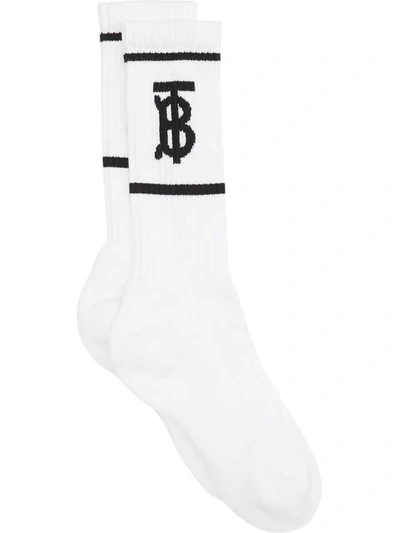 Shop Burberry Monogram Motif Intarsia Socks In White ,black
