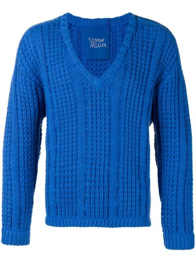 Shop Simon Miller V-neck Knitted Sweater In Blue