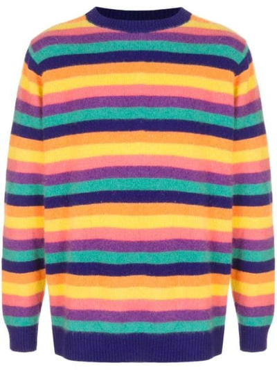 Shop The Elder Statesman Inch Stripe Cashmere Sweater In Deep Blue/turquoise/new Purple/pink/new Yellow/neon Orange