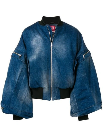 Shop Diesel Red Tag Batwing Sleeve Denim Jacket In Blue