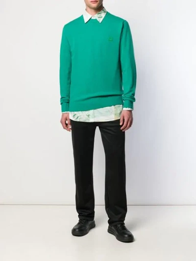 Shop Acne Studios Face Patch Crew Neck Sweater In Bcd-bright Green