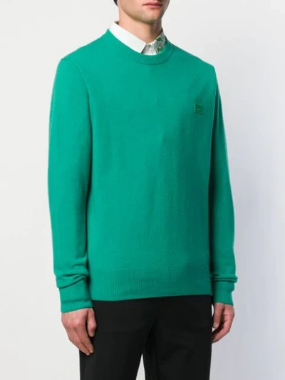 Shop Acne Studios Face Patch Crew Neck Sweater In Bcd-bright Green