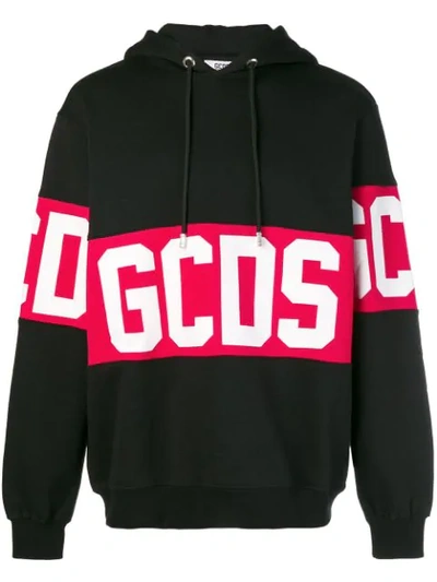 Shop Gcds Logo Stripe Hoodie In Black