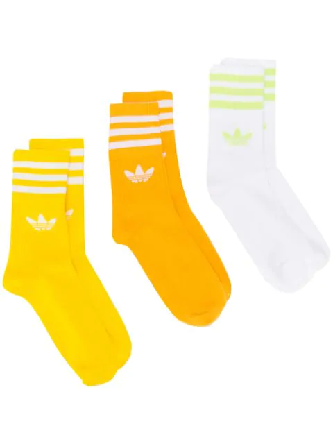 Adidas Originals Mid-cut Crew Three-pack Socks In Yellow | ModeSens