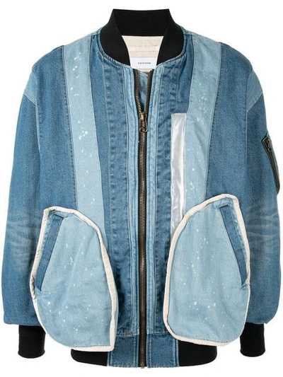 Shop Facetasm Denim Patchwork Bomber Jacket In Blue