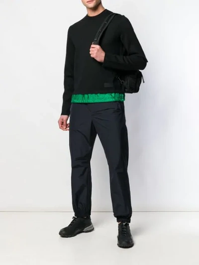 Shop Prada Contrasting Nylon Insert Sweater In Black