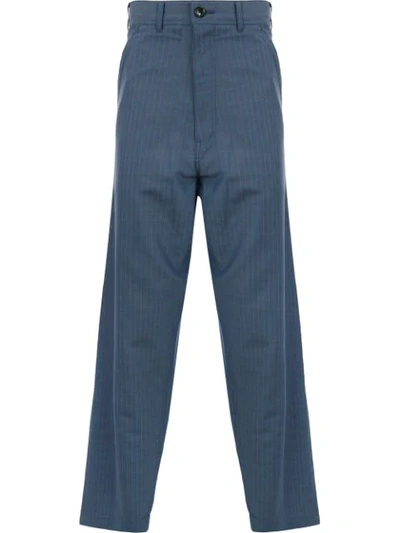 COMME DES GARÇONS HOMME PLUS STRIPED STRAIGHT-LEG TROUSERS - 蓝色