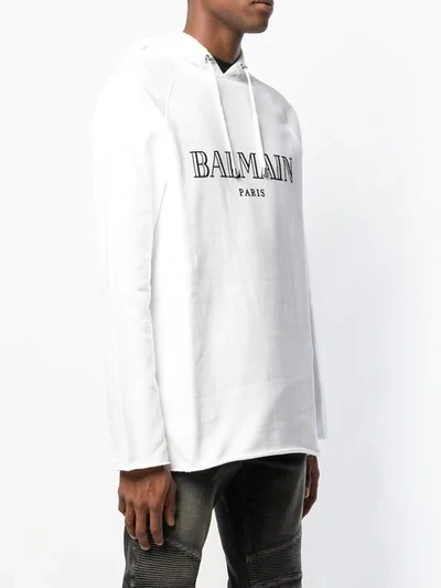 Shop Balmain Logo Print Hoodie In White