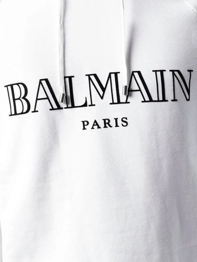 Shop Balmain Logo Print Hoodie In White