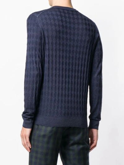 Shop Ballantyne Diamond Jacquard Jumper In Blue