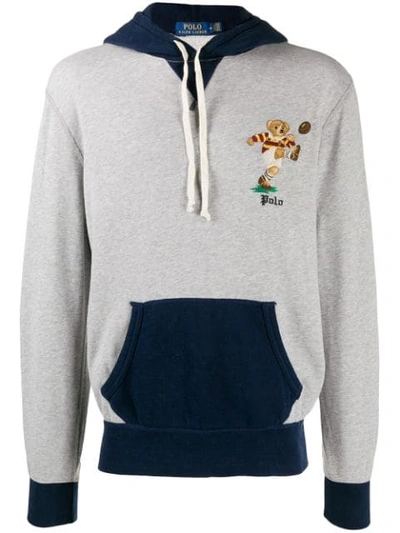 Shop Polo Ralph Lauren Hoodie With Embroidered Detail In Grey