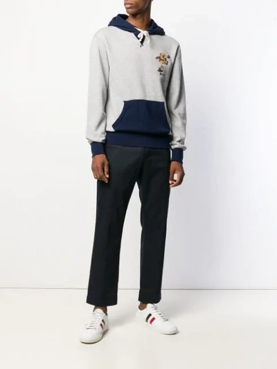 Shop Polo Ralph Lauren Hoodie With Embroidered Detail In Grey