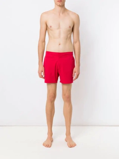 Shop Amir Slama Mid Rise Swim Shorts In Red