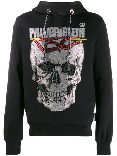 Shop Philipp Plein Flame Hooded Sweatshirt In Black
