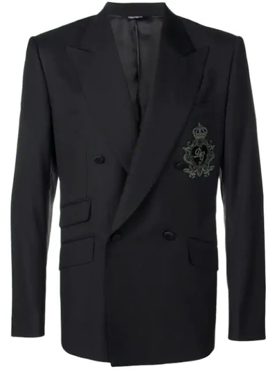 Shop Dolce & Gabbana Dg Patch Double-breasted Blazer In Black