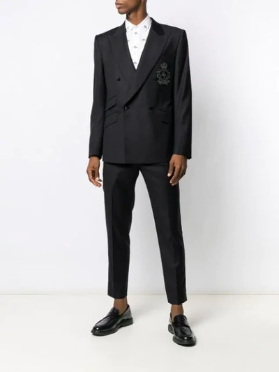 Shop Dolce & Gabbana Dg Patch Double-breasted Blazer In Black
