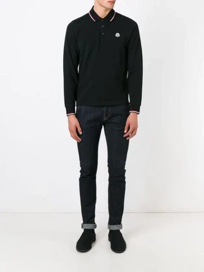 Shop Moncler Long Sleeve Polo Shirt In Black