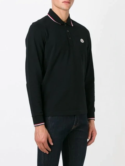 Shop Moncler Long Sleeve Polo Shirt In Black