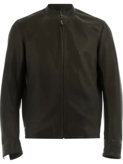 Shop Ajmone Collarless Biker Jacket - Black