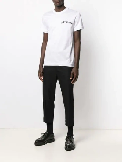 Shop Alexander Mcqueen Contrast Embroidered Logo T-shirt In White