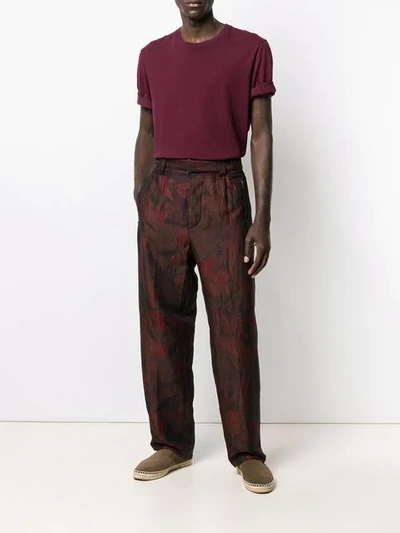 Shop Etro Floral Embroidered Trousers - Brown