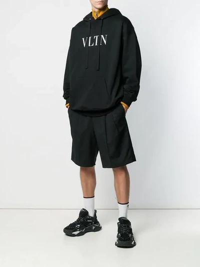 Shop Valentino Logo Hoodie In Black