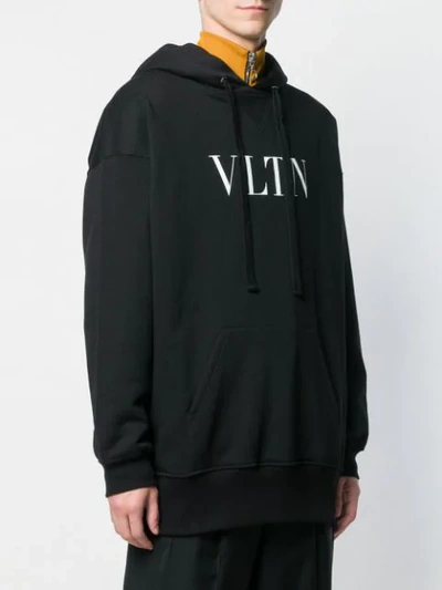 Shop Valentino Logo Hoodie In Black