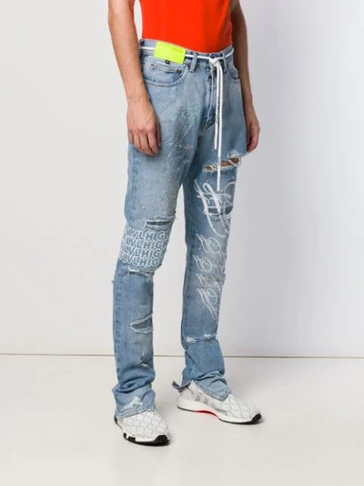 Shop Off-white Distressed Drawstring Jeans - Blue