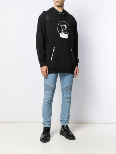 Shop Balmain Logo Print Hoodie In Black